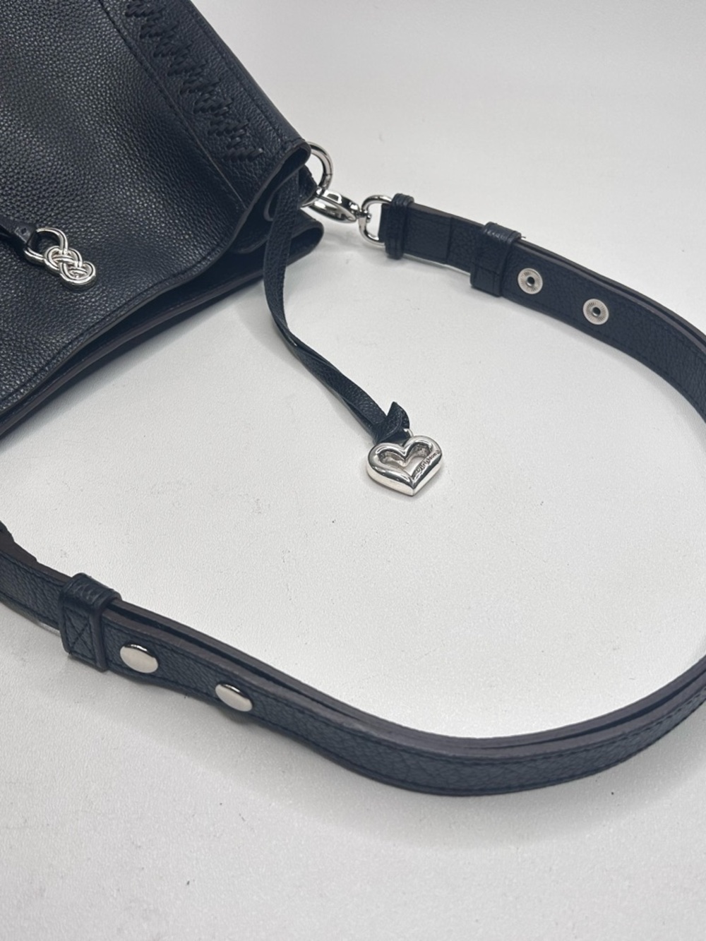 BRIGHTON Interlok Georgia Convertible Hobo BLACK $565 Pebbled Leather Celtic EUC - Picture 10 of 13